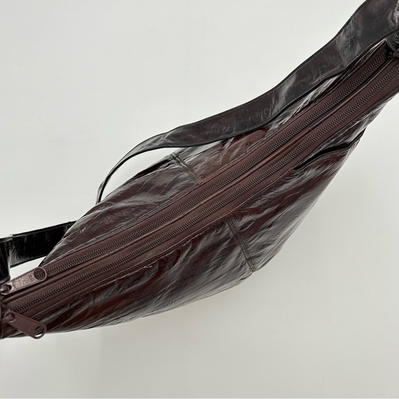 Womens Leather Eel Skin Handbag Hobo Shoulder Size M Zip Soft Luxe Boho Vintage - Picture 4 of 13